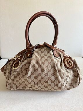 Gucci GG Canvas Sukey Satchel Brown Monogram | Leather Trim | Strap + Dust Bag